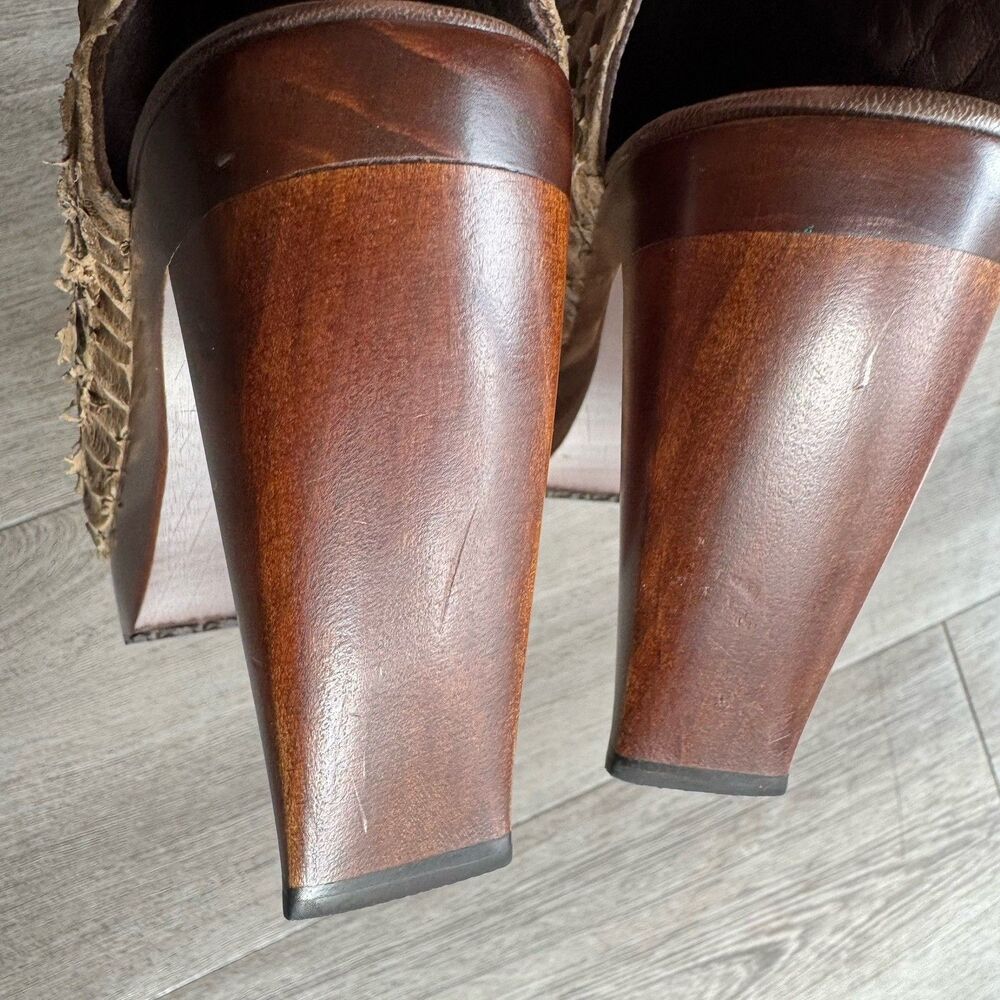 Salpy Artisan Snakeskin Leather Hand Made Wood Heel Open Toe Boots Sz 7 Brown - Picture 9 of 16
